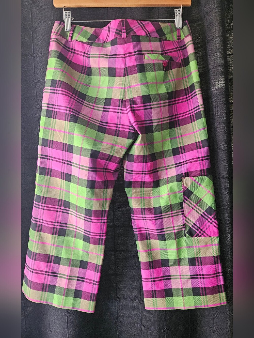 ​NWOT Lilly Pulitzer Plaid Crop Cargo Pants Pink Green Size 2 - Picture 4 of 7